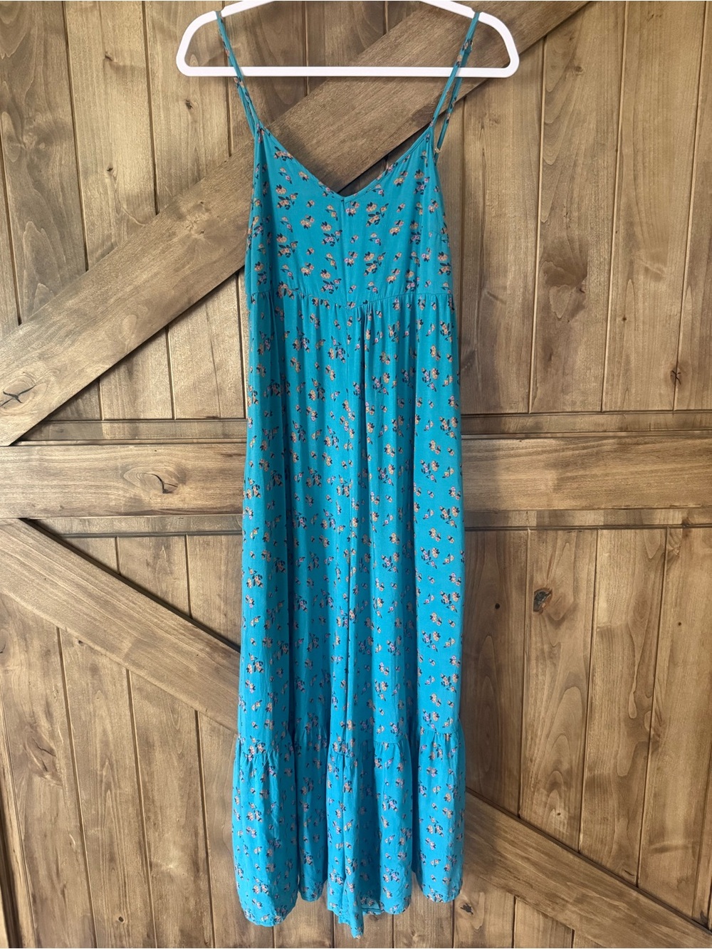 Natural Life Jamie V-Neck Sleeveless Wide Leg Jumpsuit Teal Floral Boho Size S